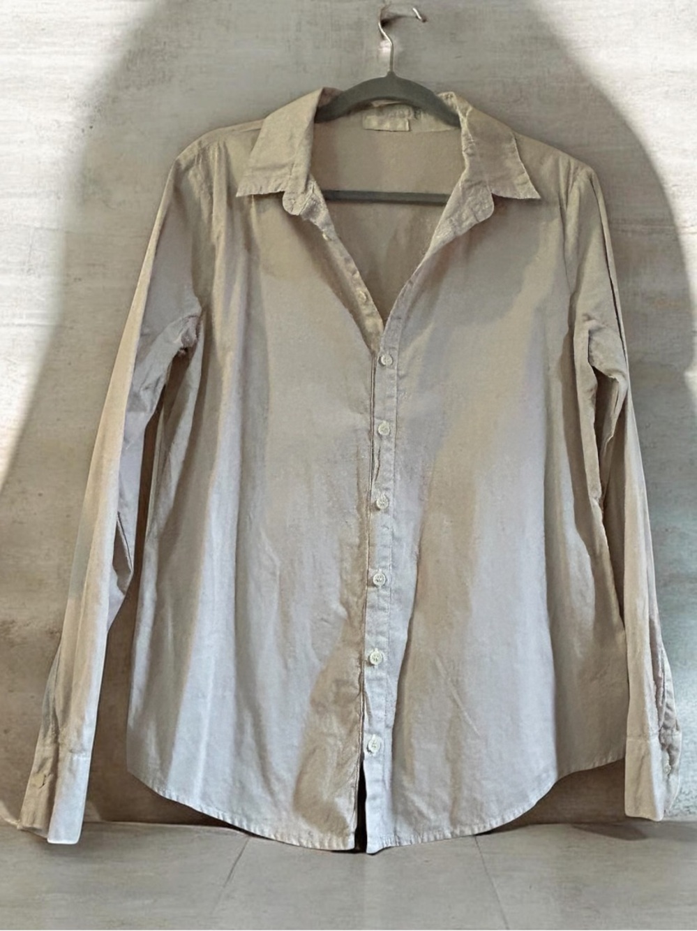 CP Shades Romy Cotton Button-Down Shirt in Natural Sand. Women’s Medium
